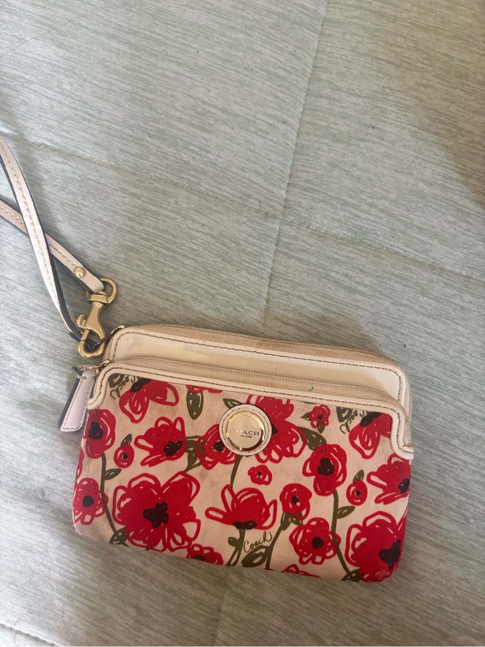 Coach poppy Red Floral Canvas Wristlet